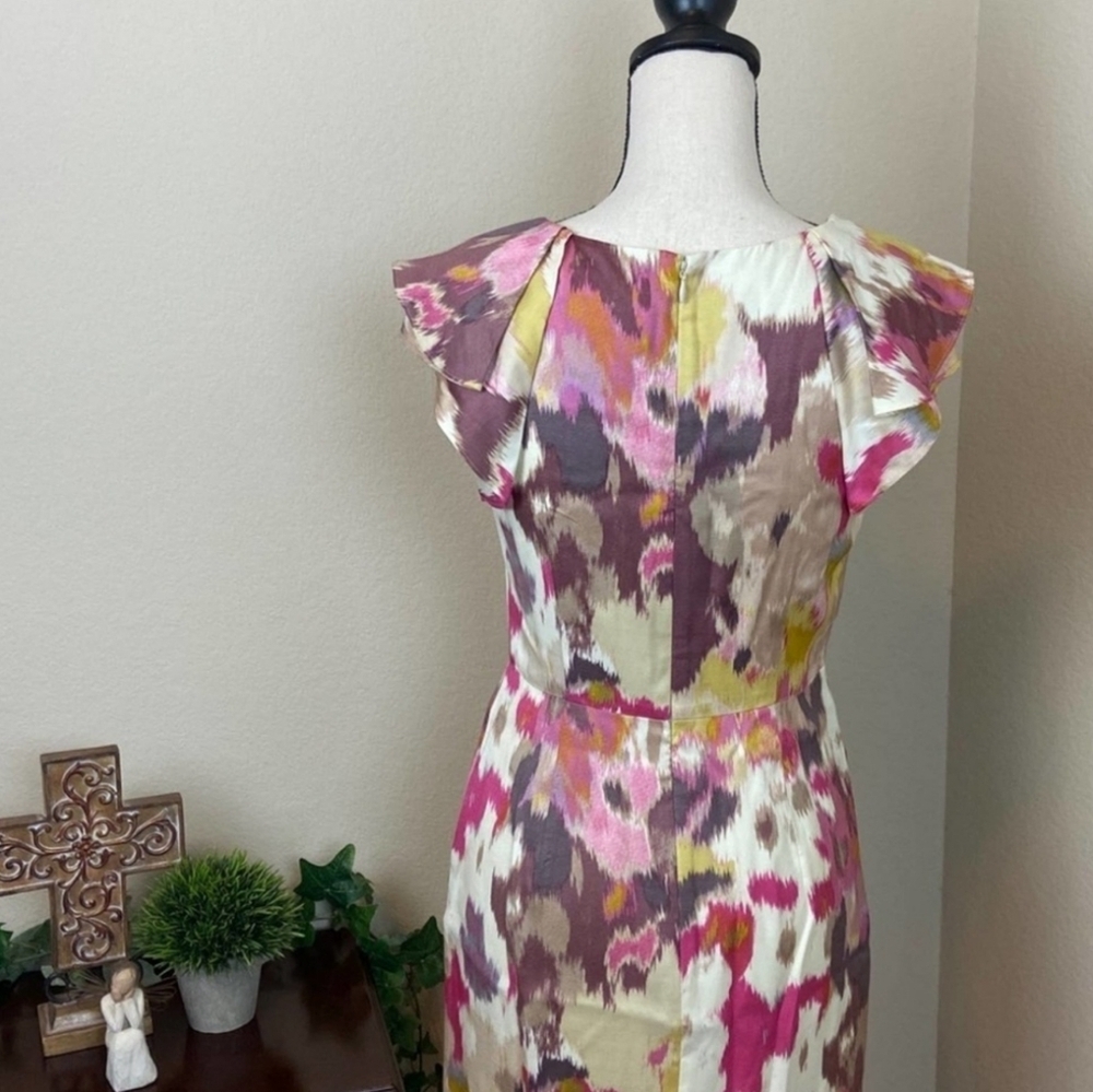 LOFT Flutter Sleeve Cream Pink Print Women's Dress Size 0 - Picture 9 of 14